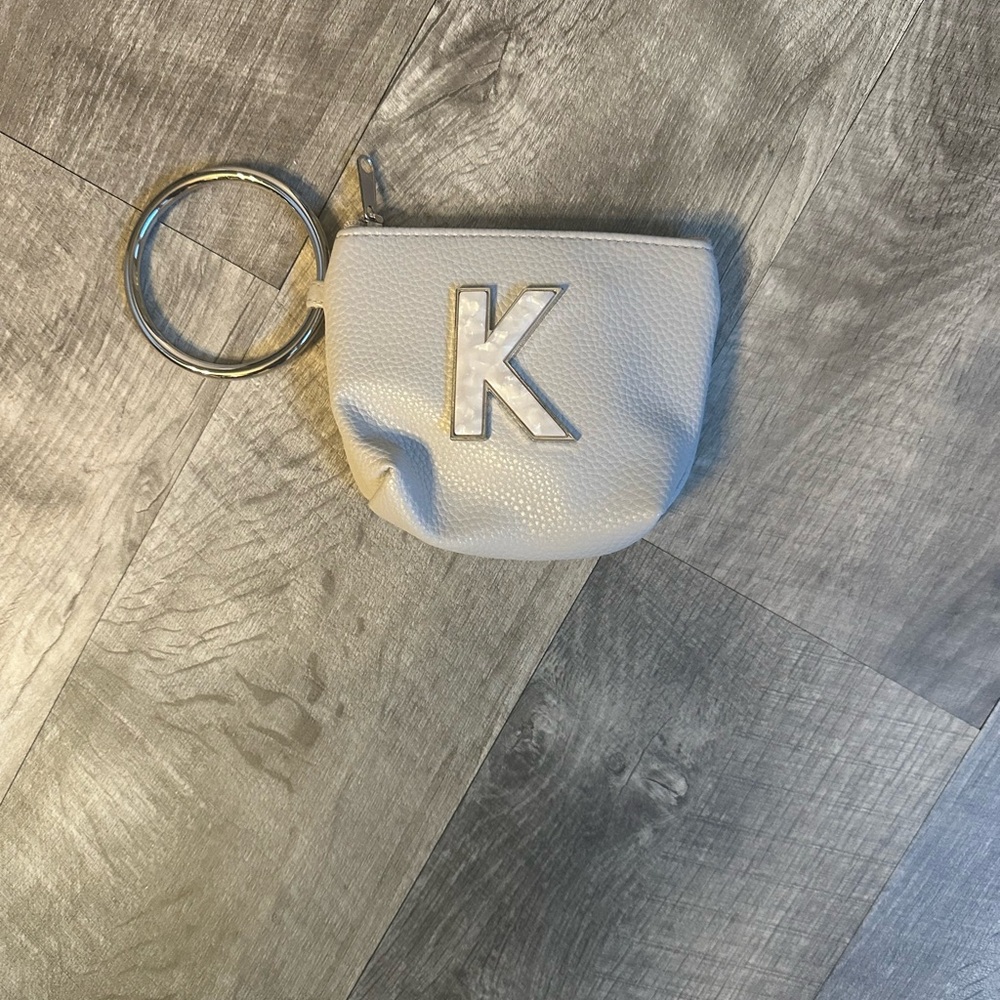 White/Light blue Textured Pouch with Ring Handle